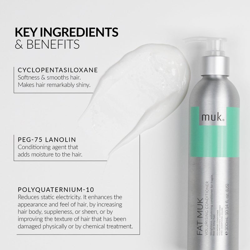 MUK. Fat Volumising Conditioner for Fragile, Fine, Limp Hair - Thickening and Volume Conditioner with Weightless Moisture for Fuller, Stronger Hair with Enhanced Volume and Shine, 300ml - Image 4